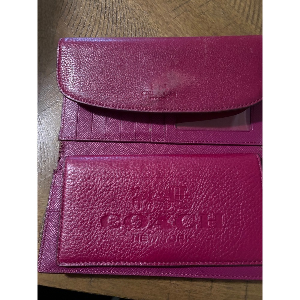 Coach Pink Pebbled Leather Slim Envelope Wallet Horse and Carriage Logo
